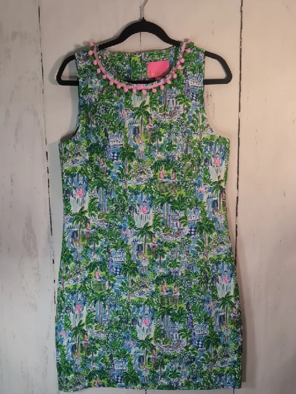 Lilly Pulitzer Green and Pink Tropical Pom-Trim Dress - Picture 3 of 6